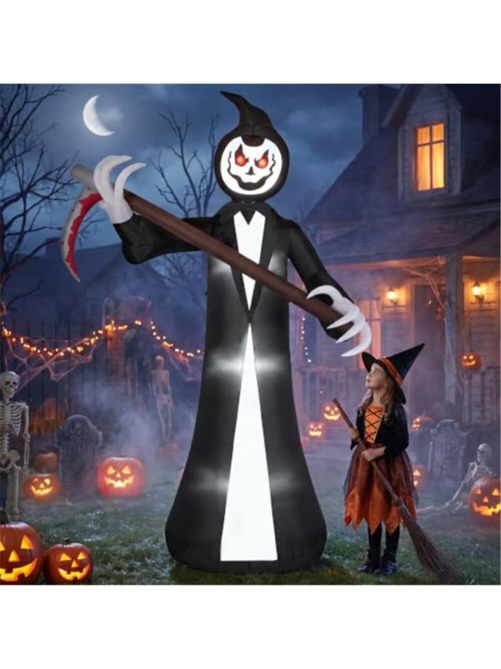 10FT Halloween Inflatable Outdoor, Animated Grim Reaper with Rotating Head